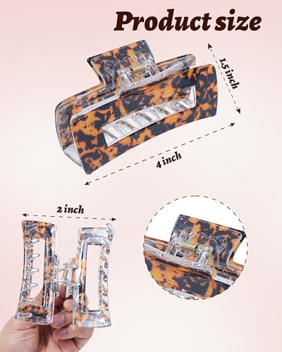 4Pcs Large Acrylic Hair Claw Clips, Nonslip Cute Hair Clips for Thick Hair and Long Hair, Rectangle Marble Claw Clips Hair Accessories for Women and Girls - color: White + Tie-dye