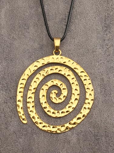 PU Leather Necklace Vintage Boho Style Multilayer Pendant Long Sweater Necklace Jewelry for Women Men with Adjustable Leather Cord - color: Gold Unique Round Leather Necklace