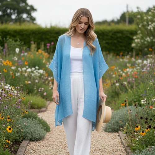 Kimonos for Women Casual Swimsuit Coverup Lightweight Boho Kimono Cardigans for Summer - color: Rz-blue Embro