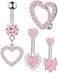 BSJ4U Nipple Ring and Belly Button Ring Set 14G Stainless Steel Sparkly Pink CZ Heart Bar Barbell Nipple Belly Piercing Body Jewelry - style: Dainty