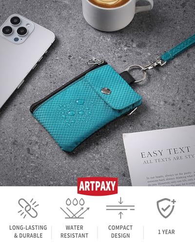 Artpaxy Minimalist Wallet For Mens Womens, Keychain RFID Blocking Zipper Small Wallet with ID Window 2 Lanyards,Water Resistant Travel Cash Card Coin Case Boys Girls - color: Turquoise, style: Casual