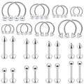 Lip Rings 32PCS Labret Jewelry Monroe Lip Barbell Ring Snake Bite Piercing Jewelry 16G Helix Earring Daith Tragus Cartilage Studs Surgical Steel Piercing Jewelry for Women Men - color: 32pcs,16 gauge