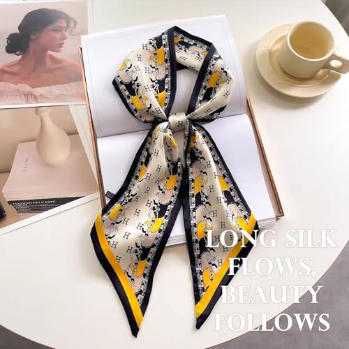 Sumolux Head Hair Scarf for Women Neck Purse Bag Handbags Scarf Like Silk - color: Black Yellow H