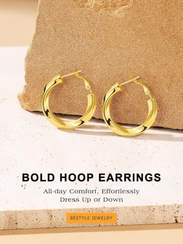 Bestyle 5mm Thick Gold Hoop Earrings Hypoallergenic Hoops for Sensitive Ears Trendy Lightweight Chunky Earrings for Women 30/40/60/80mm - color: 02-Gold, size: 30mm
