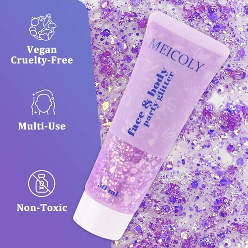 MEICOLY Chameleon Light Purple Hair Glitter,Holographic Chunky Face Body Glitter,Color Changing Mermaid Face Glitter,Self-adhesive Glitter Sequin for Face Body Hair,Festival Party Cheer Glitter Makeup - color: chameleon light purple body glitter