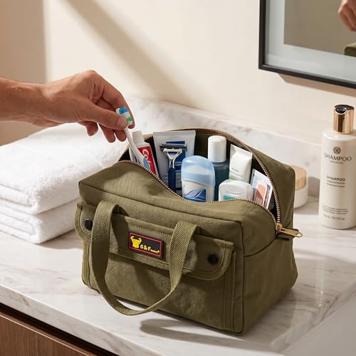 Waxed Canvas All Purpose Military Style Duffle Bag, Water-Resistant, Adjustable Strap, Fully Lined, Double Zipper Closure, heavy Duty, Olive Green - color: Olive Green 11"x7"x6"