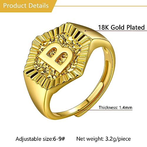 U7 Initial Ring Wedding Band for Men Women 18K Gold Plated Statement Hexagon A-Z Letter Jewelry Personalized Stackable Signet Rings - color: B