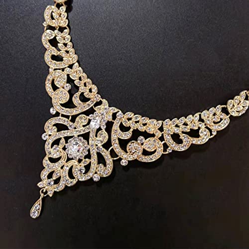 Hapibuy Crystal Wedding Jewelry Set Necklace Earring Set For Women and Brides Rose Gold and Silver Bridal Statement Jewelry sets - color: gold