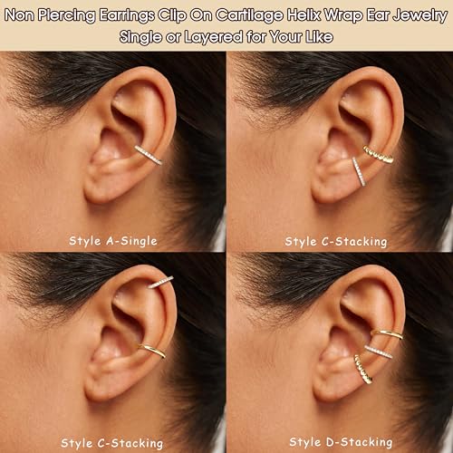 LOYALLOOK Ear Cuff Earrings for Women 14K Gold Plated Ear Cuffs Non Piercing Clip on Cartilage Earring Trendy Fake Earrings Hypoallergenic Huggie Hoop Clip Cuff Earring Lightweight - color: gold--simple A