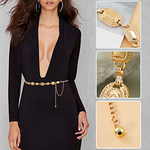 FIORETTO Western Waist Chain Belt Metal Concho Belt for Women Cowgirl Cowboy Boho Country Belt for Dress Jean - color: Gold-15, size: Fit Waist Up to 46"