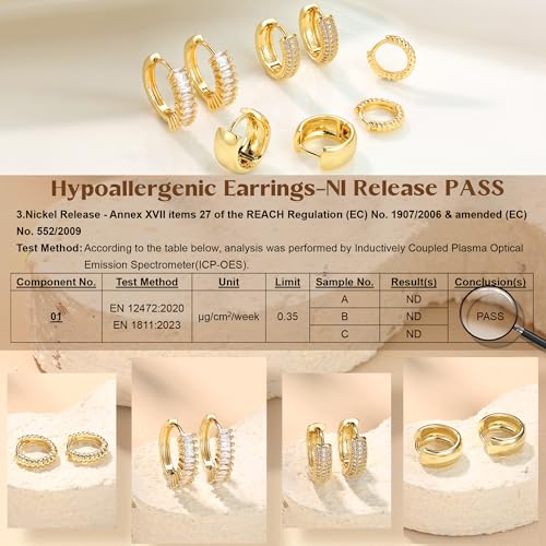 Florideco 4Pairs Small Hoop Earrings for Women Trendy 14K Gold Plated Stackable Chunky Earrings Hypoallergenic Huggie Earring Stacks Lightweight Earring Sets for Multiple Piercing - color: Gold-Twisted