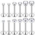 SCERRING 6 Pairs 14G Stainless Steel Clear CZ Internally Threaded Labret Monroe Lip Tragus Cartilage Helix Earring Ring Body Piercing Jewelry 6-10mm - style: 10mm Silver