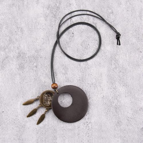 Kelake Leather Necklace for Women Men Teen Vinatge Boho Alloy Pendant Choker Jewelry Fashion Sweater Necklaces with Adjustable Genuine Leather Chain - color: Brass Eagle Feather & Brown Wood Pendant
