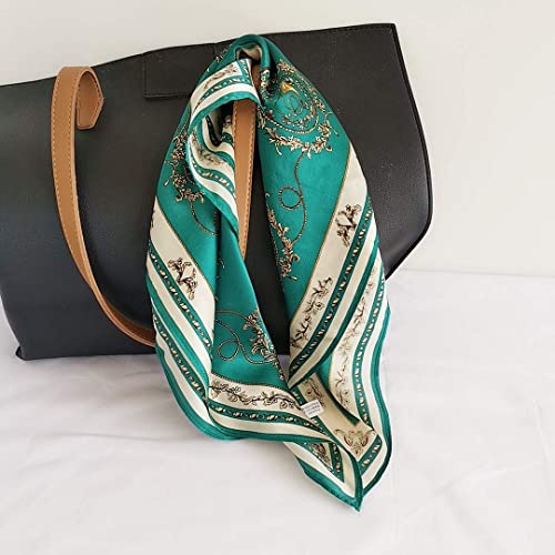 FONYVE 100% Mulberry Silk Scarfs for Women-Lightweight Square Satin Head Scarf-Small Silk Hair Scarf for Sleeping 21"x21" - color: 04 Chain Green
