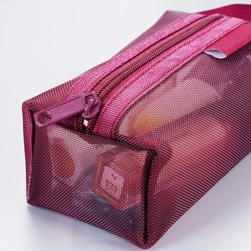 3pcs Portable Square Mesh Storage Bag,Zippered Cosmetic Bag,Small Square Mesh Coin Purse Travel Storage Carry Pouch(Red, Brown, Dark Blue) - color: Red+Brown+Dark Blue