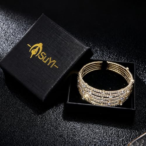 Suyi Rhinestone Bracelet Multilayer Gold Cuff Bracelet for Women Crystal Braidal Bracelets - color: Gold 8