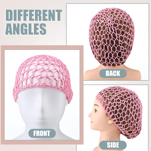Geyoga 4 Pieces Mesh Crochet Hair Net Rayon Knit Snood Hat Thick Short Women Hairnet Snoods Cover Ornament for Sleeping (Pink,Black) - color: Pink,black