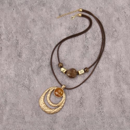 Boho Necklaces for Women Chunky Circle Necklace Layered Boho Circle Leather Choker Necklace Long Vintage Necklaces Bohemian Jewlery Gifts - style: Large Boho Necklace