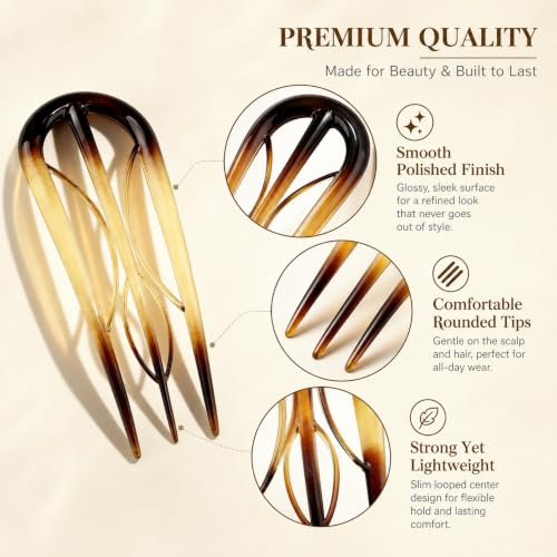 French Hair Pins for Women - 8 PCS Large U-Shaped Hair Forks with Internal Teeth, Strong Hold for Thick & Thin Hair, Effortless French Twists, Updos, Buns & Chignons, Hairstyle Accessories