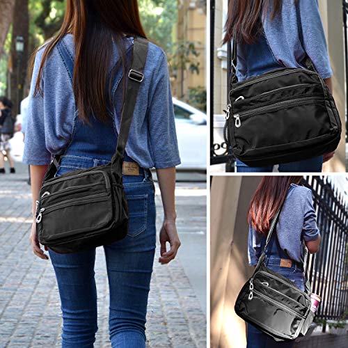 NOTAG Crossbody Bag for Women Waterproof Shoulder Bag Messenger Bag Casual Nylon Purse Handbag - color: Black-l