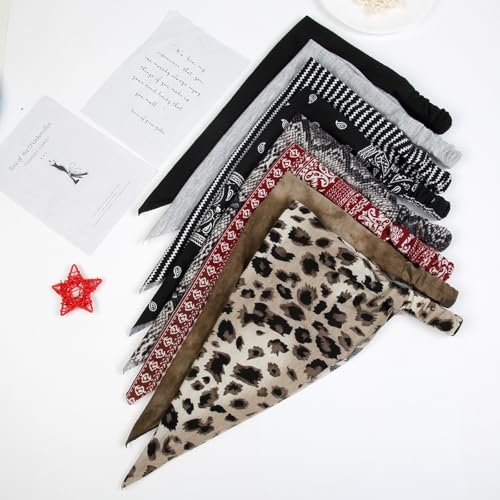 WOVOWOVO 8 Pcs Hair Scarf Headband for Women Girls Non Slip Elastic Boho Triangle Head Scarf Bandana - color: Leopard Print