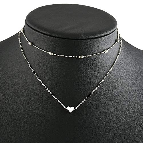 Aluinn Cute Heart Silver Choker Necklace for Women 18K Silver Layered Love Pendant Necklace Dainty Small Silver Necklace Gift Stocking Stuffers for Women Everyday Wear