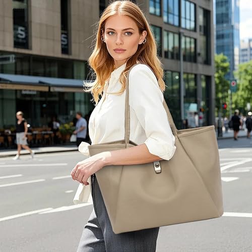 TANTOMI Tote Bag for Women Vegan Leather Purses and Handbags Ladies Waterproof Big Shoulder Bag for Travel - color: A-gray Beige