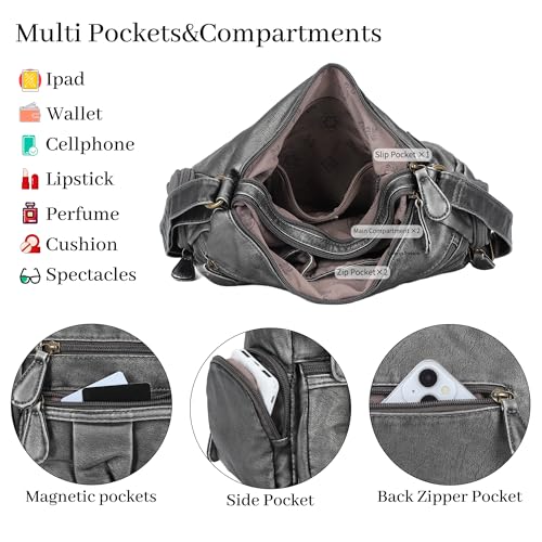 Angel Kiss Crossbody Bags for Women, Ladies Shoulder Handbags and Purses Medium Faux Leather Pocketbooks | Ladies - color: Silver Grey