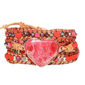 Women Wrap Bracelet Boho Natural Jasper Crystal Stone Beads Strand Bracelets - color: Red Heart