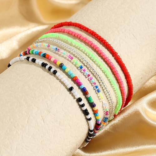 7PCS/SET Random Colors Beaded Anklets Bohemian Colorful Beads Anklet Summer Beach on Leg Foot Chain Bracelet Anklet Women