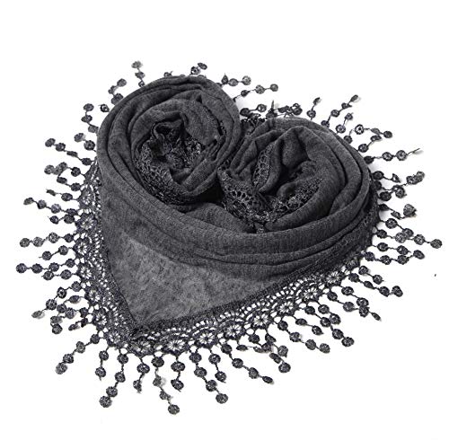 Cindy & Wendy Floral Embroidered Lace Triangle Scarf for Women - color: Ssls-charcoal