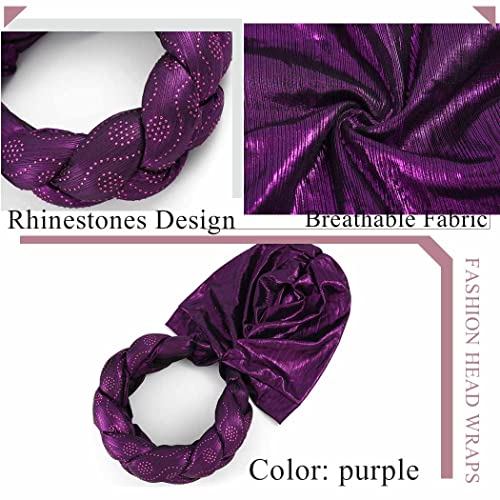 Woeoe African Headwrap Gold Braided Turbans for Women - color: Purple