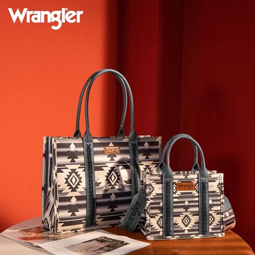 Wrangler Aztec Tote Bag for Women Boho Shoulder Purses and Handbags - color: Angel Diamond Black (Guitar Strap)