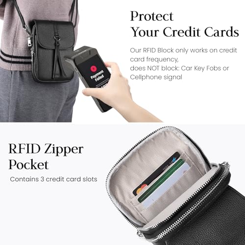 befen Genuine Leather Small Crossbody Bags for Women, Multi Pocket Cell Phone Crossbody Purse with RFID Blocking Card Slots - color: Black