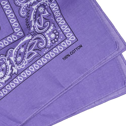 Raylarnia Bandana Multi-Purpose 100% Cotton Headbands for Women, 22 inch Paisley Cowboy Bandanas for Men - color: Lavender