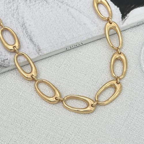 Chunky Chain Necklaces Women Statement Collar Necklace Gold Flat Snake Chain Choker Ribbed Design for Party, Dress Jewelry Gifts - color: A2