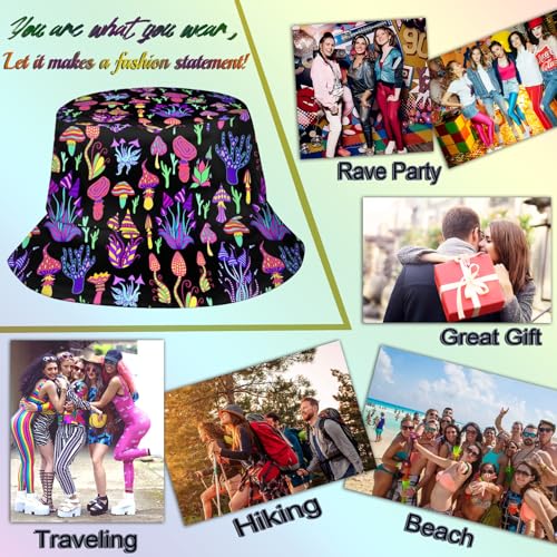 NASIAN Psychedelic Trippy Rave Bucket Hats for Women Men Outdoor Travel Beach Sun Hat Festival Outfits - color: Trippy Mushroom
