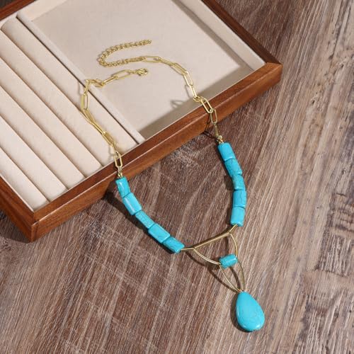INENIMARTJ Gold Turquoise Necklace for Women Boho Turquoise Pendant Necklace Gold Chain Turquoises Necklaces Trendy Western Turquoises Jewelry for Womens - style: Turquoises A