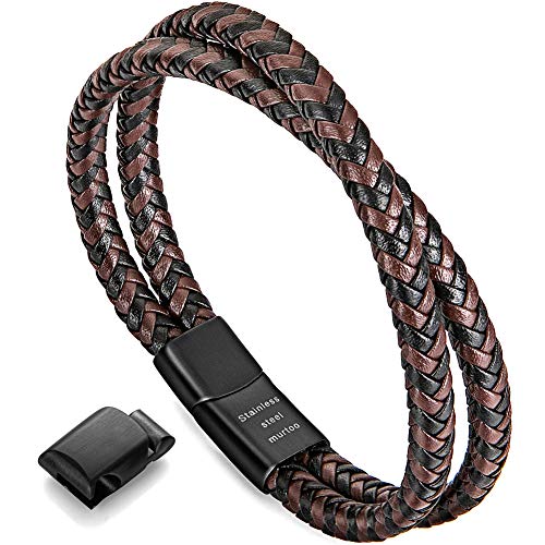 murtoo Mens Bracelet Leather Braided, Brown and Black Leather Bracelet for Men - color: Black-brown, size: 9.25"