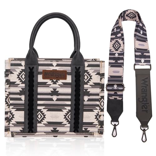 Wrangler Aztec Tote Bag for Women Boho Shoulder Purses and Handbags - color: Angel Diamond Black (Guitar Strap)