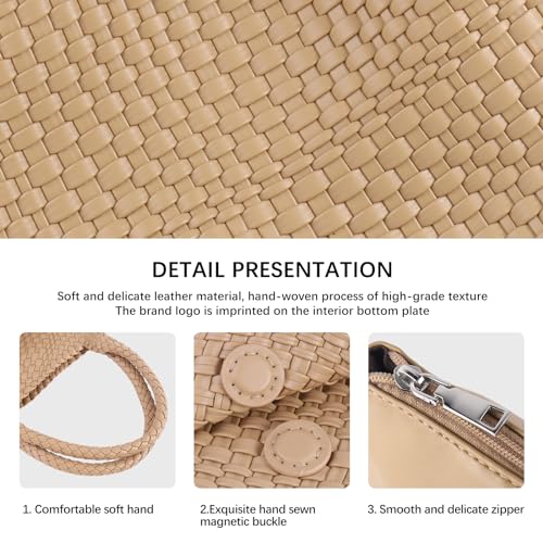 Woven Tote Bag Womens Purse Vegan Leather Shoulder Handbags Fashion Summer Beach Tote Bags Large Travel Totes - color: Apricot