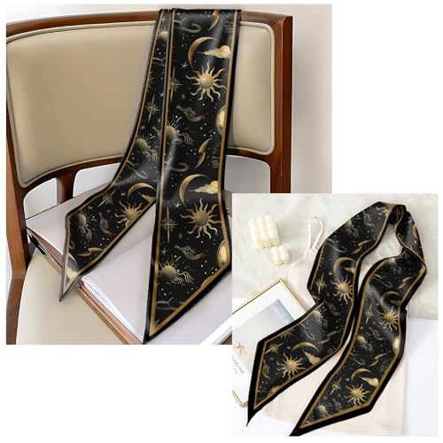 Head Hair Scarf Neck Silk Feeling Scarves Long Thin Satin Fashion Handbag Cute Decoration Women Girls 59 * 6.7'' - color: O-2-sun Moon