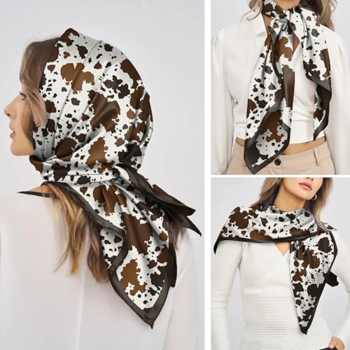 Scarf Silk Feeling Square Satin Head Hair Scarf Wrap 27.5 Inches Headwear Aesthetic Cute Decoration Women Girls - color: V-7-cowhide