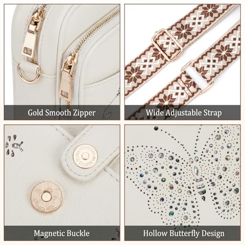KITEVIUN Crossbody Bags for Women Leather Crossbody Purse Small Shoulder Phone Purse with Adjustable Strap & RFID Card Slots - color: 06-white