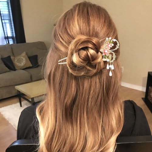 Arvintas 2 Count Chinese Flower Hair Stick, Metal Hair Accessories, Traditional Hair Sticks for Long Hair, Hair Chopsticks for Women, Classic Vintage Flower