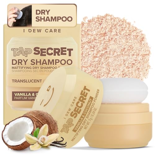 I DEW CARE Tap Secret Dry Shampoo Powder with Biotin & Korean Ginseng - Natural Non-Aerosol Dry Shampoo for Women | Warm Vanilla & Coconut Scent, Volumizing Hair, Travel Size, Stocking Stuffers 0.24Oz - color: 02 Vanilla & Coconut Scent (NEW), size: 0.24
