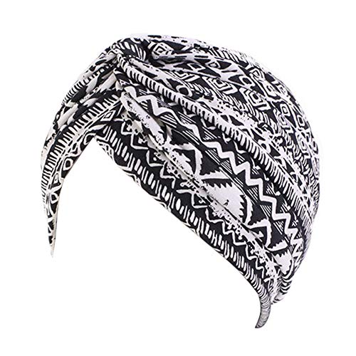 beauty YFJH Women's Cotton Turban Head Wrap Cancer Chemo Beanies Cap Headwear Cap Bonnet Hair Loss Hat - color: Ethnic Black