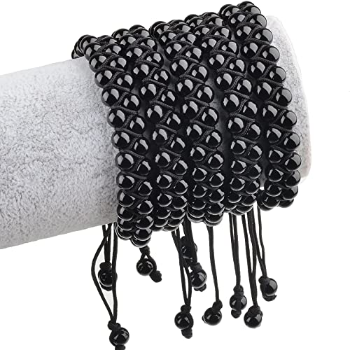 MASSIVE BEADS Double Layer Natural Chakra Healing Power Crystals Macrame Bracelet Yoga Stone Beads Gemstone Meditation Relax Anxiety Bangle for Unisex Women Men - color: Black Onyx, size: 6mm
