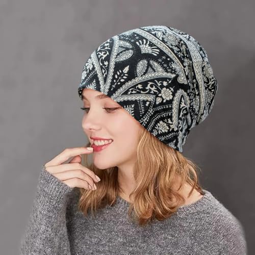 Women's Slouchy Beanie Cap Chemo Headwear Hats Scarf - color: G - Black White