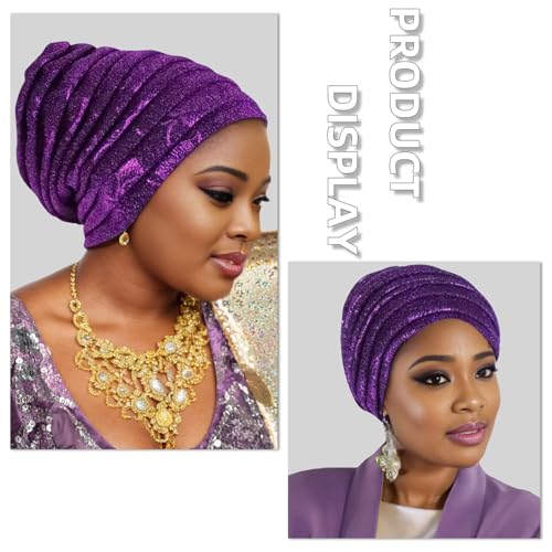 Traditional African Women's Head coverings, Shiny Layered Hats, Nigerian Headscarf, Suitable for Daily wear - color: Purple